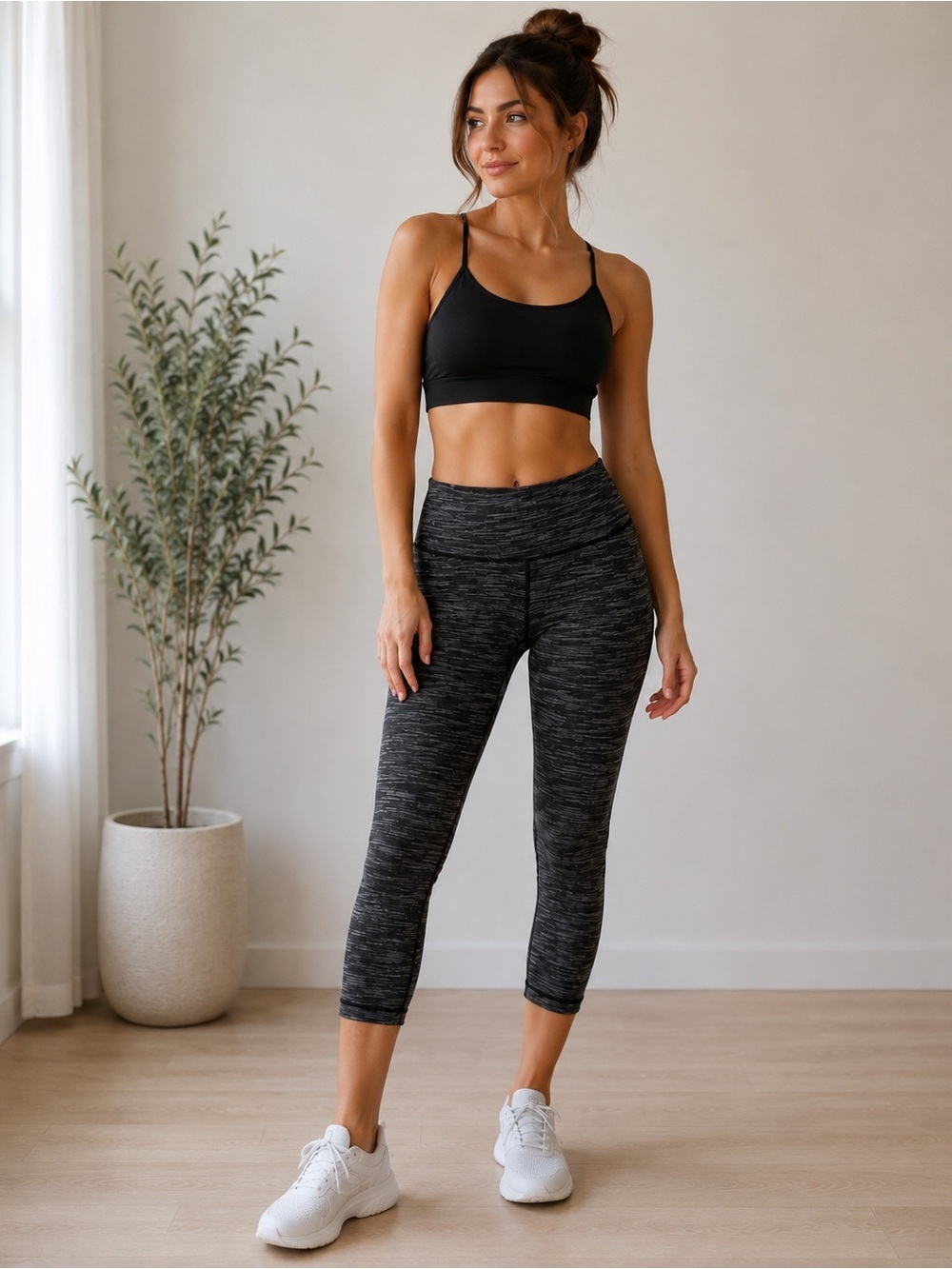 Lululemon Wunder Under Cropped Space Dye Black Gray Leggings  4